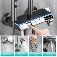 1 Bộ hệ thống vòi sen treo tường đa năng nâng cấp, van vòi sen phím đàn piano 4 chiều, có đầu vòi sen cầm tay phun mưa 3 chế độ, vòi xịt vệ sinh cầm tay kèm vòi sen, bộ vòi bồn tắm, phụ kiện phòng tắm, áp suất nước và nhiệt độ có thể điều chỉnh với màn hình hiển thị nhiệt độ LED và đèn chiếu sáng theo tâm trạng, kết cấu kim loại, không cần điện, lý tưởng cho việc cải tạo phòng tắm, đồ dùng phòng tắm - Bạc - Xem 6