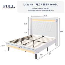 Allewie Upholstered Full/Queen/King Platform Bed Frame With LED Light And Charging Station, Button Tufted High Headboard, Wingback Design, Noise Free, Easy Assembly, No Box Spring Needed, White - Xem 9