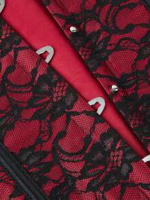 1pc Vintage Palace Style Bohemian Polyester Lace Overbust Corset Waist Belt, 5-Hook Waist Cincher For Women Halloween Costume - Burgundy - View 10