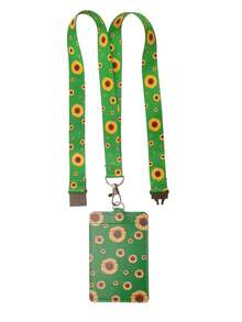 1 件时尚向日葵图案挂绳 - 耐用织物颈带，带钥匙扣夹和蝴蝶手机挂绳，钥匙扣徽章夹 - 彩色 - 查看 4