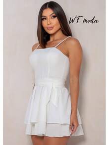 WT Elegant Short Romper SimpleCasualLayeredBacklessNoStylish Women Summer Romper - 白色 - 查看 3