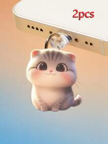 2pcs Cute 2D Acrylic Flat Black Cat Dust Plug, Suitable For Type-C & Lightning Charging Port, Phone Earphone Charging Interface Dust Plug Pendant Decor