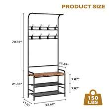 CuteHairy Industrial Hall Tree With Bench & Shoe Storage Coat Rack Shoe Bench With 9 Hooks - Brown - View 8