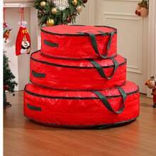 1pc Christmas Tree Storage Bag, Red Transparent Bag, Flower Wreath Circular Gift Storage Bag, Zipper Hand-Held Christmas Gift Dustproof Storage, Transparent Christmas Flower Wreath Storage Bag, Storage Hanging Bag Storage Bag, Multifunctional Miscellaneous Circular Storage Bag, Large Capacity Zipper Dustproof Christmas Gift Sorting Bag - Multicolor - View 2