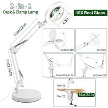 Magnifier LED Lamp, 10X Magnifying Glass Desk Table Light Reading Lamp With Base And Clip, Dimmable, Adjustable Warm And Cool Lights, Adjustable Rocker Arm - trắng - Xem 7