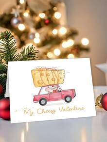 1pc Funny & Cute Valentine's Day Card, "My Cheesy Valentine" Mouse & Cheese Design Greeting Card With Envelope, Blank Inside For Writing, Romantic Gift For Boyfriend Girlfriend Husband Wife, Anniversary Birthday Card - Multicolor - View 3
