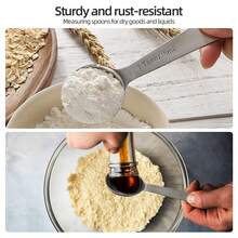 6pcs Stainless Steel Measuring Spoon Set, Heavy Duty Dry & Liquid Measuring Cups With Metric & US Standard Scales, Stackable Kitchen Tool Set For Liquids, Solids & Powders, With Hanging Hook - Kitchen Gadgets