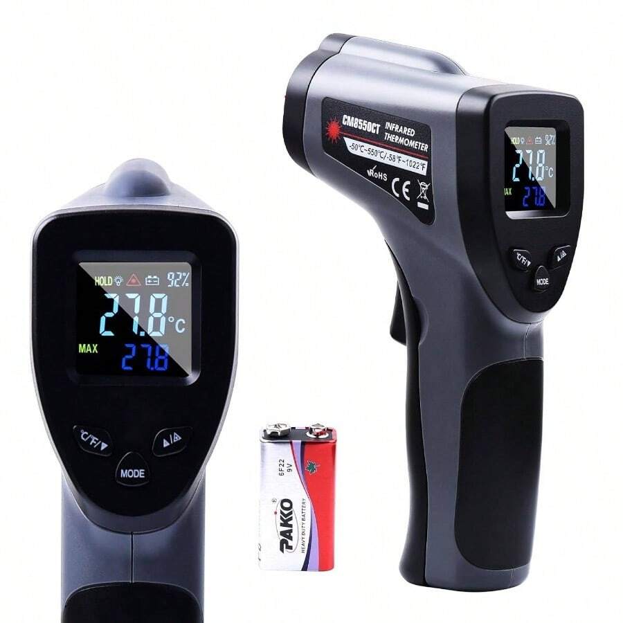 - Termmetro infrarrojo, Termmetro Pistola de Temperatura Lser Digital Sin Contacto 50C550C 58F1022F Para uso Industrial, Cocina Deteccin de Moldes, Ambiente, Temperatura Superficia - Negro + L - Ver 1