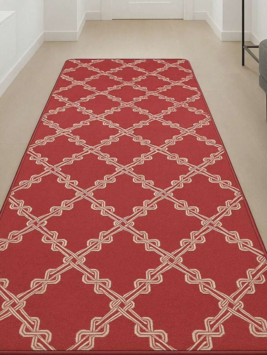 Geometric Runner 2.00m X 60cm Raschel Print For Hallway, Kitchen And Bedroom - 紅色 - 查看 1