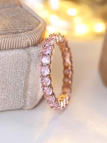 Vanel 1pc Luxury Full Eternity Cubic Zirconia Ring, Jewelry Gift For Girlfriend, Classmate - Rose Gold-pink - View 6