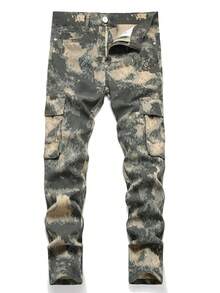 3 Pieces/Set Young Boys Retro Worn Casual Soft Basic Simple Style,Black,Olive Drab,Green Color, Denim Pants - 軍綠色 - 查看 3