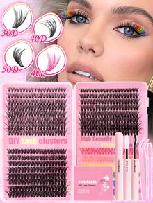 600Pcs Individual False Eyelash Clusters, Large Capacity, 9-16mm, 30D 40D 50D 30C, Colorful Cat Eye Lashes Available, Natural, Thickened, Volumizing Lashes, Comes With 1 Small Colorful Lash, Perfect For Beginners, Reusable, Ideal For Dinner Parties, Family Gatherings, Parties, Bars, And Dance Outfits - Đen+(Hồng,/cam/vàng/xanh lá/xanh dương/tím) (60 chiếc) - Xem 2