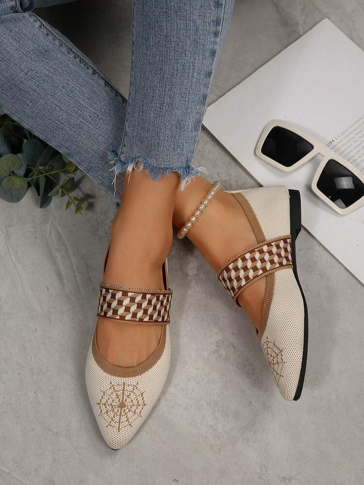 2025 Fashion Casual Mesh Women's Flat Shoes, Breathable Comfortable Slip-On Pointed Toe Soft Bottom Anti-Slip Flats - Beige - View 3