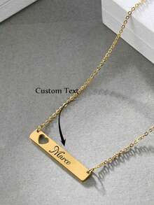 1pc Customized Name Necklace, Personalized Engraved Heart/Rectangle Pendant Necklace, Unisex, Personalized Jewelry, Birthday/Christmas Gift, Handmade Necklace - Multicolor - View 2