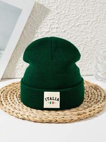 1pc Unisex Italy Flag Patch Knit Beanie Hat, Couple Outdoor Sports Skiing Casual Street Acrylic Knit Cap, Autumn/Winter Winter Warm