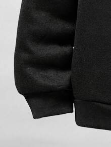 Cartoon Dinosaur Print Warm Hoodie And Sweatpants Casual Outfit For Young Boys - Black - View 5