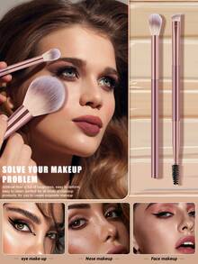 7-Piece Dual Head Makeup Brush Set, Suitable For Liquids, Creams, And Powders - Polishing, Blending, And Facial Brushes+2 Triangular Powder Puffs - Rose Gold - View 3