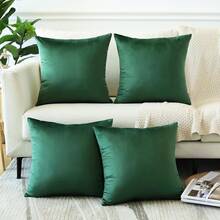 OTOSTAR - Juego de 4 Fundas de Almohada Decorativas de Terciopelo Suave, Cuadradas, Fundas de Cojín Lujosas para Sofá, Patio, Dormitorio, Sala de Estar, 16 x 16 Pulgadas, Crema Blanca - verde oscuro - Ver 11