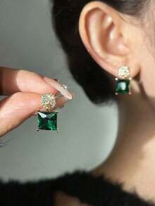Andkiss 1pair Square Luxury Fashionable Rhinestone Earrings, Versatile - Nhiều màu - Xem 4