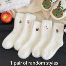 5 Pairs Women'S Christmas Stockings, White Fuzzy Embroidered Festive Socks, Warm Thickened Velvet Polyester 95% Spandex 5% Knit Fabric, Hand Washable Holiday Socks(1/3/5pairs) - Multicolor - View 10