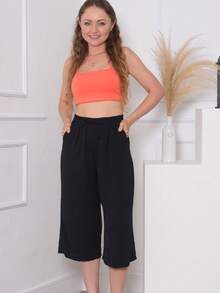 Plain Pantacurt Pants With Pockets - 黑色 - 查看 3