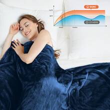 JustLet Extra Large Electric Heated Blanket Throw - Dual-Sided Heating Pad Bedspread With Remote-Like Control, 9 Heat Settings & Auto Shut-Off, Overheat Protection, Machine Washable - Soft Flannel Bedspread For Couch, Office, Home - Available In 50x60, 62x84, 72x84, 84x90 Inches - Ideal For Couples & Large Beds - Luxury Electric Heating Pad, Bed Heater, Heated Blanket - Màu xanh hải quân - Xem 8