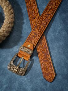 1pc Retro Western Style Personalized Buckle PU Printed Design Unisex Casual Fashion Belt - Patterned Pin Buckle - View 4