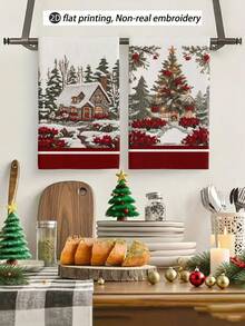 2pcs/4pcs/8pcs Christmas Tree, Christmas Cabin Pattern Kitchen Towels, Christmas Gift Box Pattern Bathroom Towels, Christmas Outdoor Party Towels, Christmas Home Decor, Christmas Kitchen Decor, Modern Style, Quick Drying, Super Soft Microfiber Material, Rectangular, 15.75IN*23.62IN/40*60CM Digital Printing Pattern, Suitable For Outdoor Party Decoration, Christmas Holiday Gifts