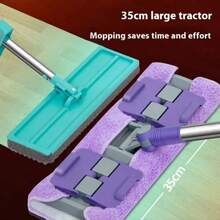 Sistema de limpieza de piso con mopa de polvo profesional de 14" Extra Grande, Juego de mopa plana con 1 almohadilla lavable y reutilizable - Mopas de microfibra para limpieza de pisos de madera, laminado, baldosas, con mango de acero inoxidable, adecuado para limpiar dormitorio, cocina, sala de estar y paredes - Multicolor - Ver 6