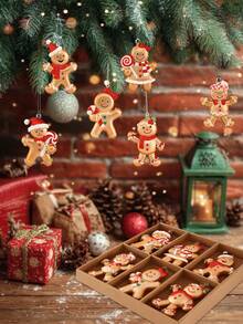 6 buc/1 cutie Decorațiuni pentru brad de Crăciun cu omuleț de turtă dulce - Ornamente de Crăciun cu sclipici roșu agățat, pentru sărbătorile de iarnă, Anul Nou, brad de Crăciun, Articole de sărbători, Decorațiuni pentru casă, Decorațiuni pentru cameră, Decorațiuni de sărbători, Decorațiuni pentru brad de Crăciun, Mobilier pentru casă de interior și exterior, Decorațiuni de Crăciun pentru casă, Decorațiuni de Crăciun - Roșu