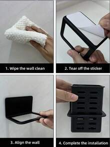 1 رف تخزين للحمام باللون الأسود، رف تخزين للحمام، حوض الاستحمام، رف تخزين جداري غير مثقوب، لتخزين الأدوات والأشياء الصغيرة