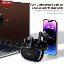 Lenovo TA210 蓝牙耳机，IPX5 防水防汗，适用于暴雨高强度训练，蓝牙 5.4 稳定连接，6 小时播放时间 + 快速充电 10 分钟 = 2 小时，ENC 通话防噪音，蓝牙耳机，超轻 3.1g 设计，安全贴合跑步健身房，黑色，米色 - 黑色 - 查看 3