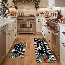 1/2/3pcs Farmhouse Christmas Kitchen Rugs - Soft, Stain-Resistant, Waterproof, Non-Slip, Absorbent, Memory Foam, Machine Washable, Anti-Fatigue, Suitable For Living Room, Bedroom, Hallway, Bathroom, Sink, Laundry Room Decor, Featuring Joyful Striped Pattern - Multicolor - View 13
