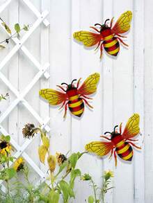 3 piezas/set Decoración de pared de metal con diseño de abeja para jardín, valla, patio o exterior, decoraciones colgantes de abejorros para exteriores