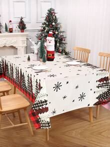1pc Christmas Tree Tablecloth, Black Red Plaid Christmas Tree Snowflake Style Pattern Table Cloth, Christmas Party Disposable Table Cloth, Christmas Home Dining Table Cover, Home Decor, Room Decor, Table Decorations, Christmas Gifts, Xmas Party Favors, Christmas Ornaments, Merry Christmas Party Decoration Supplies, 2025 Christmas Decoration, 2026 New Year Decoration, Decor - Red Plaid Christmas Tree - View 4