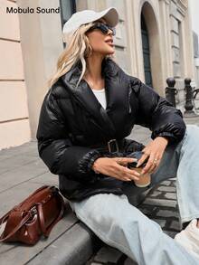 Mobula Sound Fashionable Casual Jacket For Women, Suitable For Spring/Summer, Birthday Party, Night Out, Travel, Daily Wear, Holiday, Made Of Woven Fabric - Black - View 7