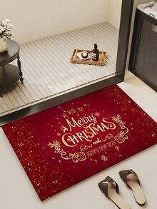 1 pezzo Zerbino rettangolare natalizio, realizzato in materiale poliestere morbido e finto lana - Zerbino per ingresso festivo realizzato a macchina, adatto per uso interno/esterno, lavabile in lavatrice - Decorazione natalizia con disegno di fiocchi di neve, glitter e renne, decorazione natalizia/arredamento per la casa