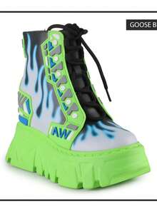 Women's Edgy Frame Print Street Fashion Wedge Platform Sneakers Green  Fashionable    Home  Vacation    All Season - Green - View 9