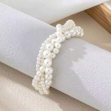 1pc Bohemian Style Faux Pearl Beaded Bracelet, Elegant Multi-Layer Combination Bracelet For Women (Pearl Surface Has Slight Imperfections)