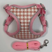 Small And Medium-Sized Dogs Harness And Leash Set, Step In Puppy Vest With Breathable Soft Mesh, Walking Reflective Pet Harness For Small Dogs Houndstooth Check Spliced Cat Harness For Outdoor Use