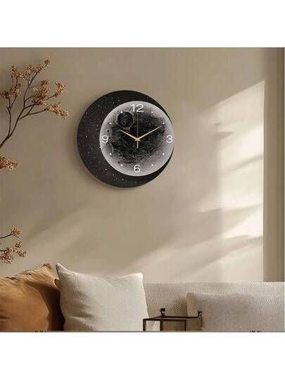 2D Flat 1pc Moderne Minimalist Moon Home Creativity Wand Clock, Ultra Quiet Quartz Movement, No Ticking Sound, ation Painting Klok Living Room, Bedroom Office, able Horloge view 8