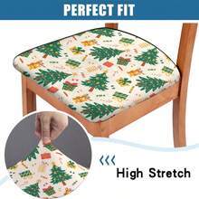 1/4/6/40 buc Brad de Crăciun verde cu globuri galbene ornamentale; Cutii de cadou colorate cu hârtie de împachetat și panglici; Bomboane și bastoane de acadea imprimate; Husă de scaun detașabilă și elastică din fibră de lapte, huse pătrate pentru scaune pentru sufragerie, bucătărie, restaurant, scaune de hotel, husă moale pentru pernă.