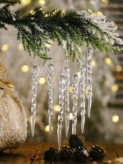 12pcsChristmas Tree Crystal Decoration Style Transparent Acrylic Christmas Tree Icicle Hanging Decoration For Christmas, New Year, Holiday, Wedding And Winter Party