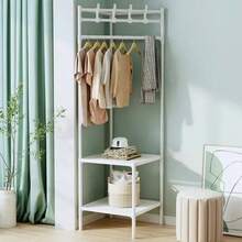 Corner Coat Rack With Hooks, Freestanding Bedroom Clothes Hanger, Simple Storage Rack For Wall, Bedroom