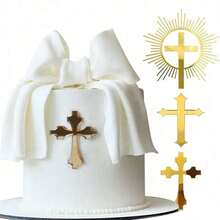 2 件基督教十字架形亚克力蛋糕装饰，上帝保佑蛋糕插旗，派对烘焙用品， - 金色 - 查看 2
