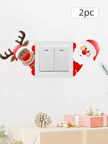 1-2 pièces Autocollants muraux décoratifs Père Noël et cerf, autocollants pour interrupteur de Noël, autocollants imperméables, autocollants en PVC, faciles à coller et à retirer, pour la décoration de la maison, la décoration de la salle de bain, la décoration des salles de jeux, la décoration des chambres de garçons et de filles, les accessoires de la chambre, la buanderie, la décoration du salon, la décoration de la salle de séjour, la décoration de la salle de bain, le bureau, la décoration de la salle de classe et d'autres zones, décoration murale décorative Décoration de Noël à la maison