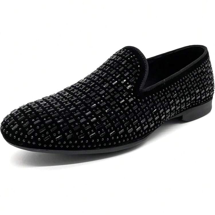 Men's Pointed Toe Rivet Dress Shoes Glitter Modern Metallic Slip On Loafers Plus Size-20256688 - 紫色 - 查看 7