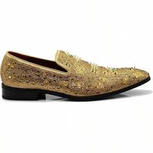 Men Fashion Rhinestones Studs Slip On Loafer Dress Shoes WBG-20256688 - 金色(02) - 查看 3