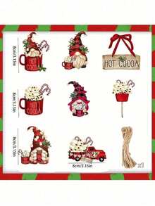 16 pièces Décorations de Noël Ornements en bois pour sapin de Noël, Poupées Père Noël Ornements Artisanat Fournitures pour fête de Noël Décoration de cheminée Accessoires de décoration de couronne