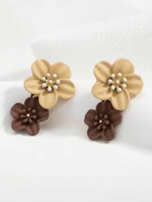 1 Pair Flower Earrings Women Cute Stud Earrings Cool Party Jewelry Valentine's Day Gift For Women Mom Family Friends - Brown - View 4